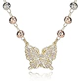 MEIITRUE Butterfly Necklaces for Women 14K Gold Plated Dainty Cubic Zirconia Choker Necklace Trendy Beaded Chain Pendant Jewelry Gift