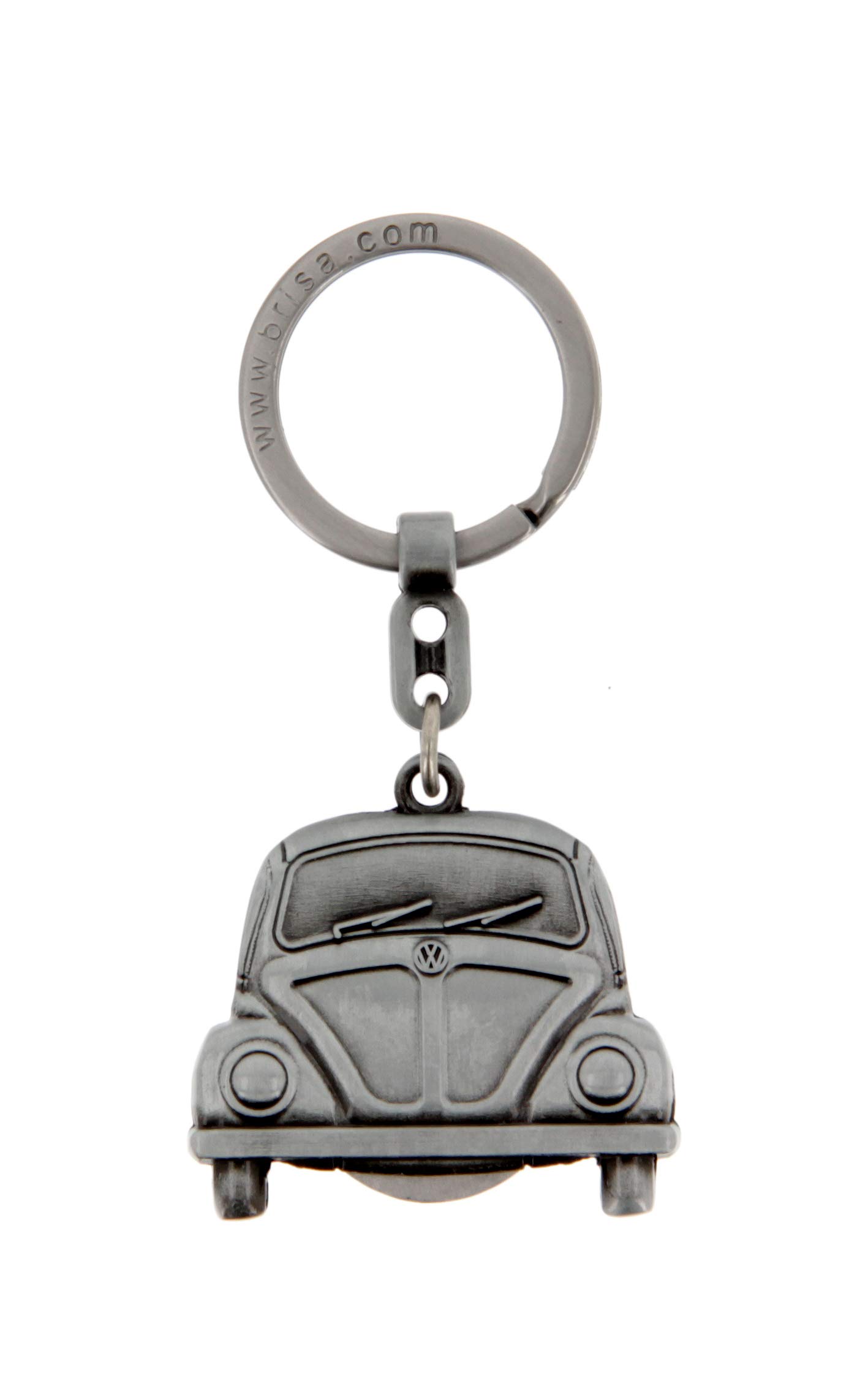 BRISA VW Collection - Volkswagen Metal Keyring with Shopping Cart Chip Keychain Accessory Keyholder in Beetle Bug Design (Silver)