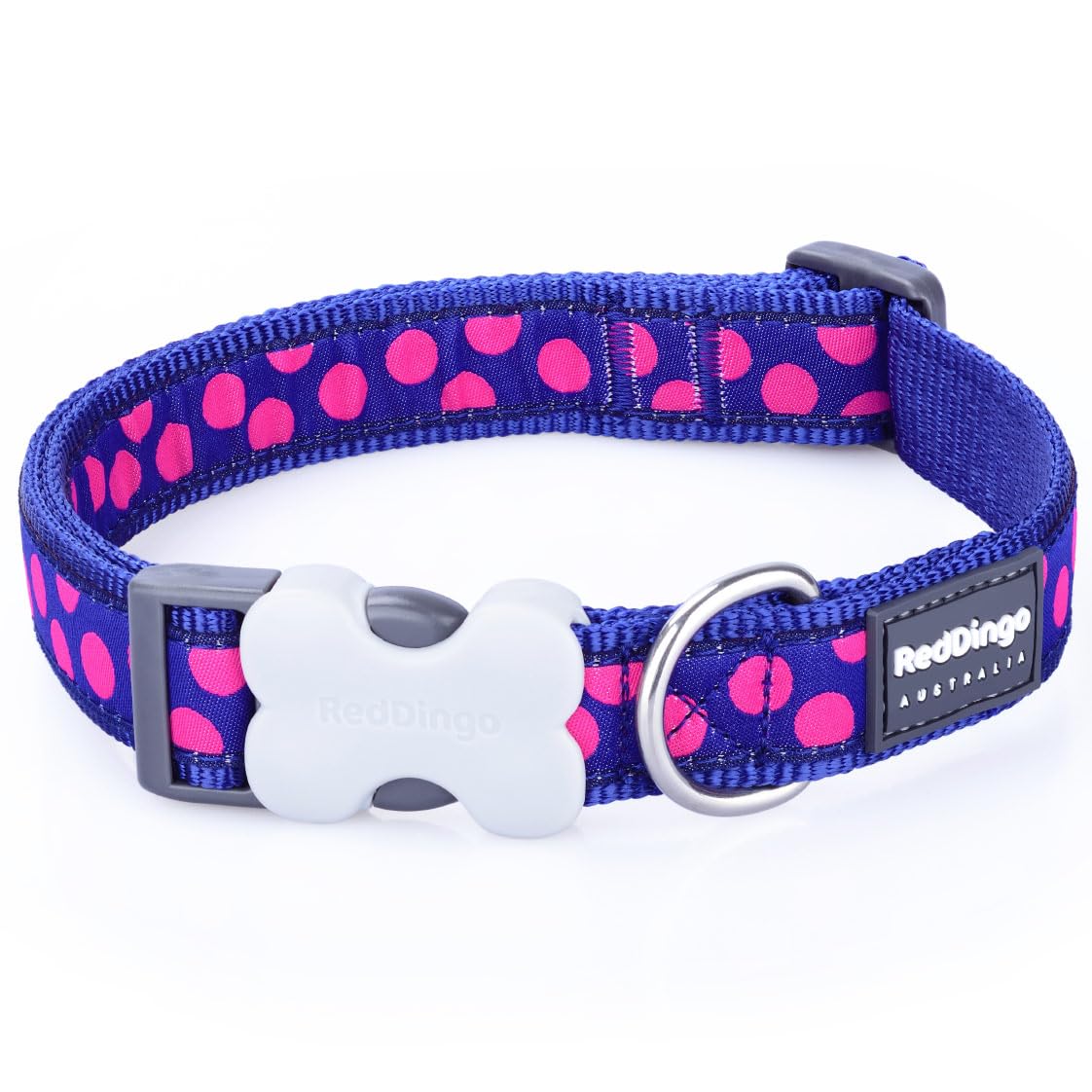 Red Dingo Dog Collar 25ml Hot Pink Spots on Blue
