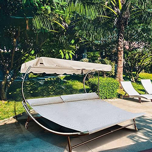 Abba Patio Chaise Lounge with Adjustable Canopy and Headrest Pillow for