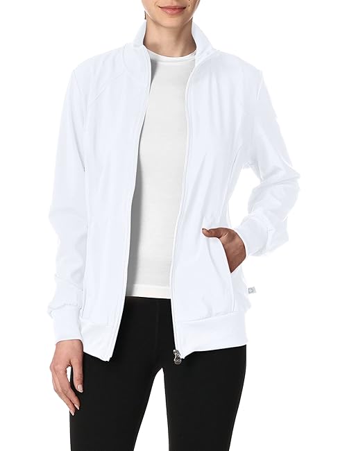 Cherokee Infinity Zip Front Scrub Jackets for Women, 4-Way Stretch Fabric 2391A, M, White