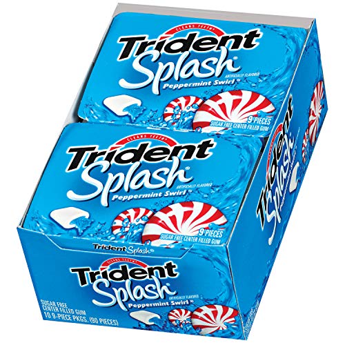 Trident Splash Sugar Free Gum, Peppermint Swirl, 9 Count, Pack of 10
