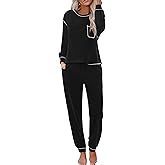 Ekouaer Womens Pajamas Set Waffle Knit Long Sleeve Lounge Set 2 Piece Pj Loungewear Sleepwear S-XXL