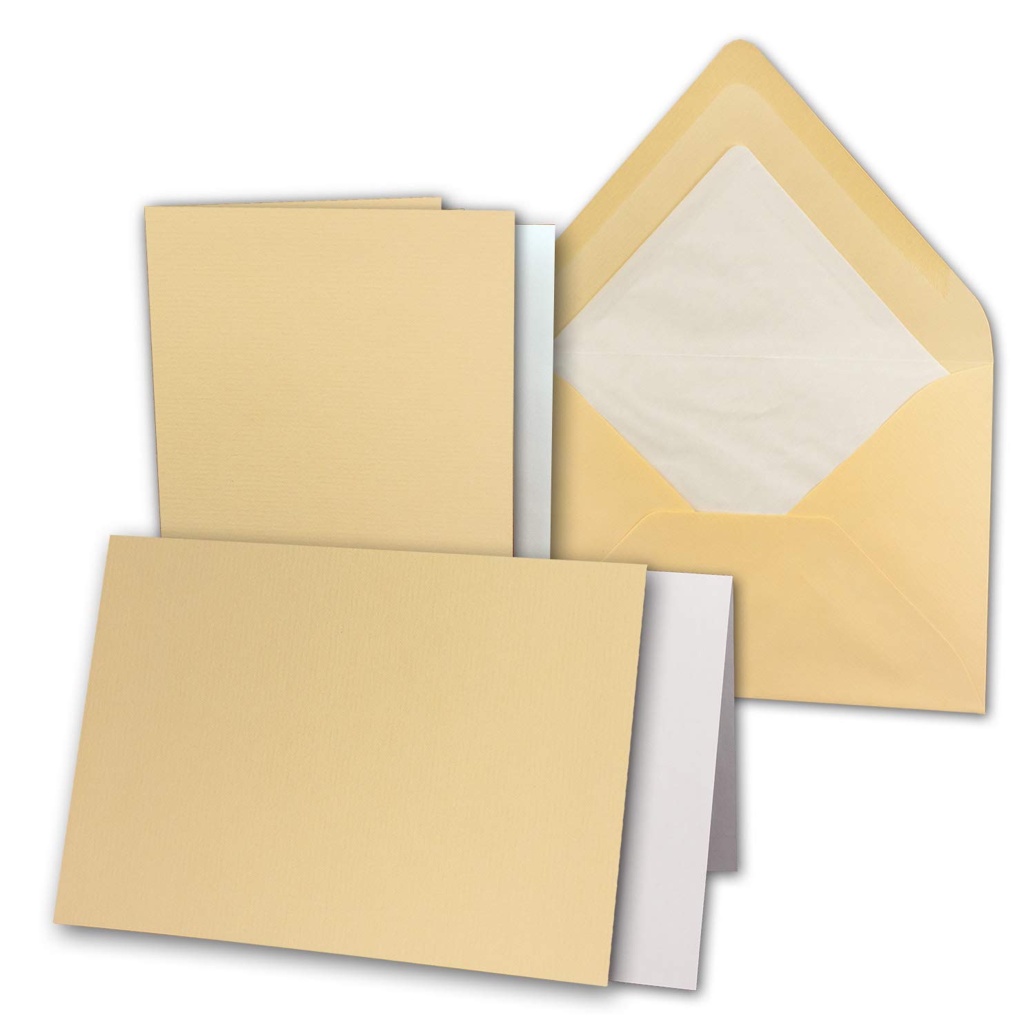 NEUSER PAPIER 25x Craft Card Set DIN B6-12 x 17 cm 120 x 170 mm Folding Cards with Envelopes & Inserts Ribbed Structure Surface Honey Yellow Vintage Invitation Cards