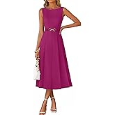ZESICA Women Summer Sleeveless Midi Dresses 2026 Elegant Boat Neck A Line Tie Waist Spring Cocktail Party Dress
