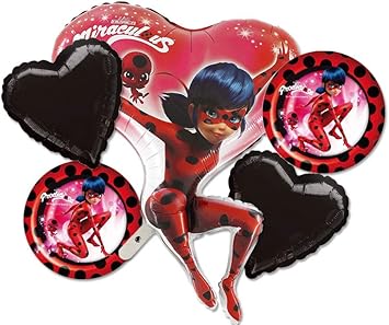 Bouquet De Ballons En Aluminium à Thème Miraculous Les Aventures De Ladybug Et Chat Noir Kit A