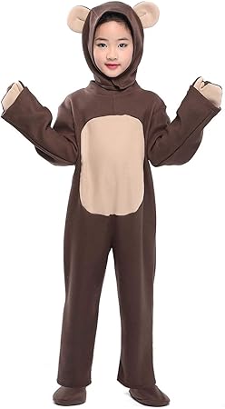 Amazon 熊ちゃん 着ぐるみ キッズコスチューム 可爱い ブラウン クマ カバーオール 動物 アニマル コスプレ衣装 パジャマ ハロウィン仮装 フード付き 熊 S キッズコスチューム おもちゃ