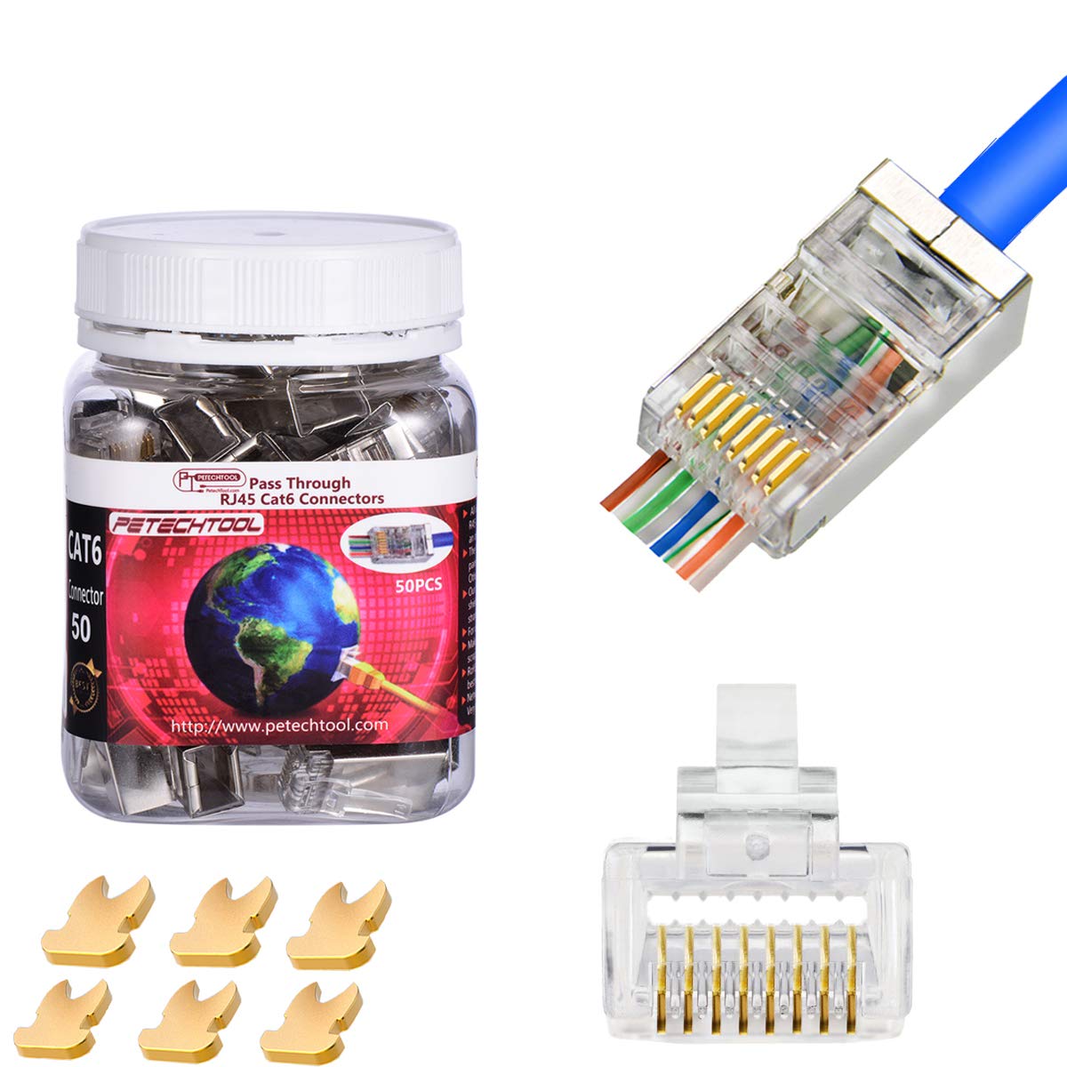PETECHTOOL RJ45 Shielded Cat5 CAT6 Connector 8P8C