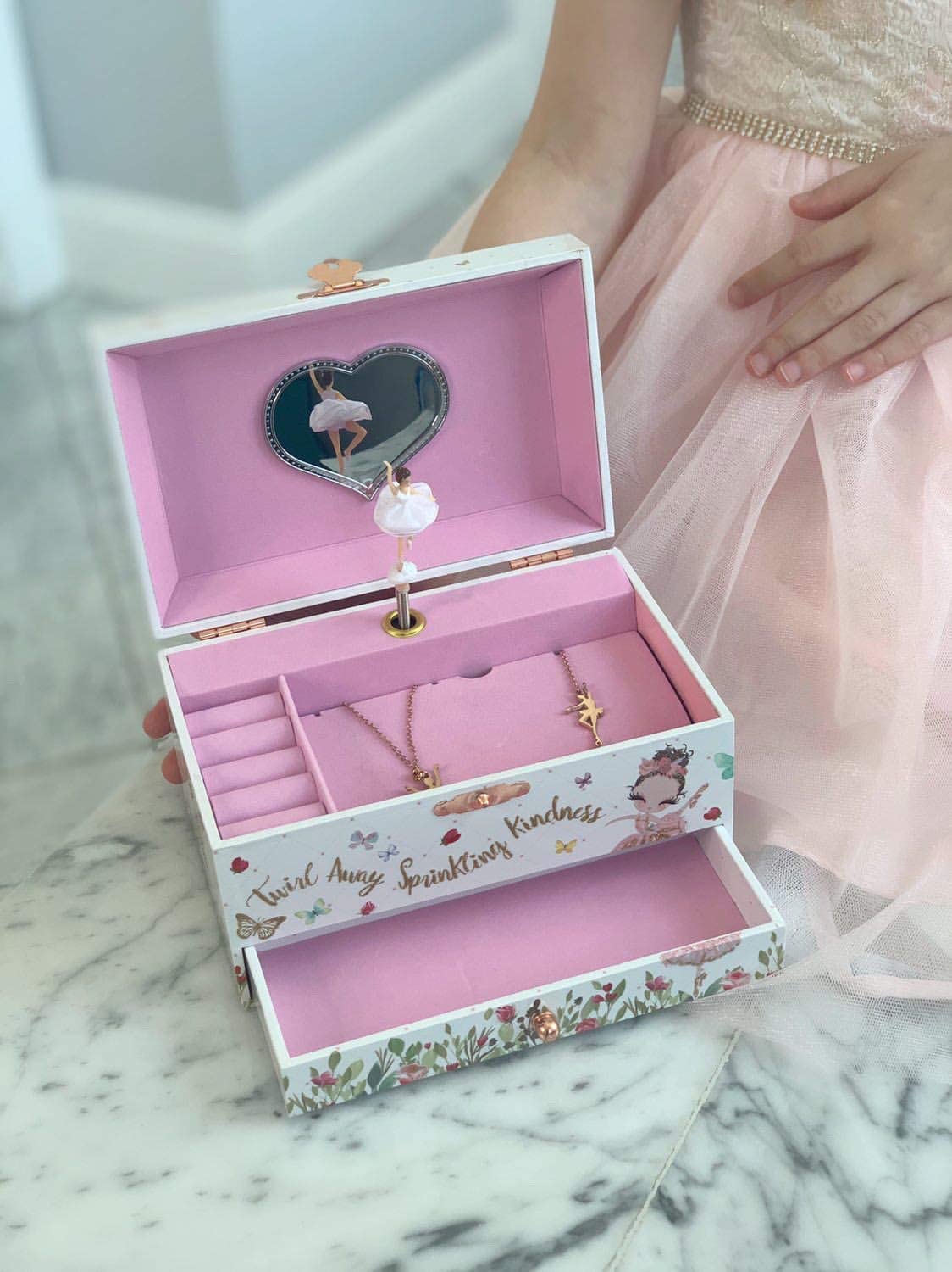 The Memory Building Company Ballerina Musical Jewelry Box, Classic Melody, Storage Organizer Kids Ages 6-12, Wood Construction w/ 2 Compartments
