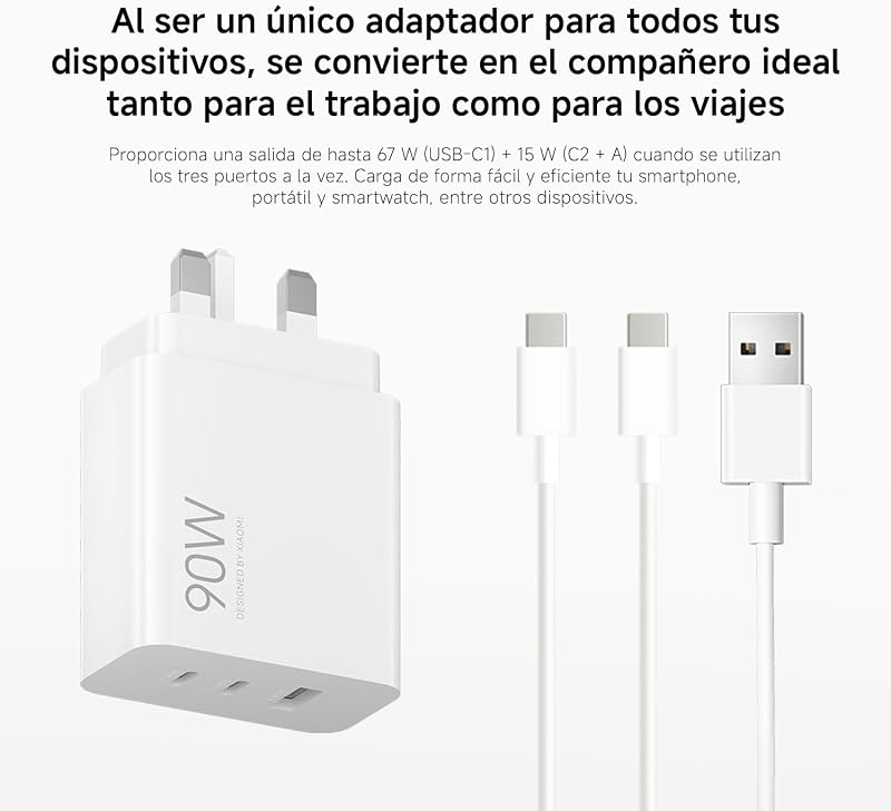 Cargador rápido 3 puertos USB-C 90W, adaptador