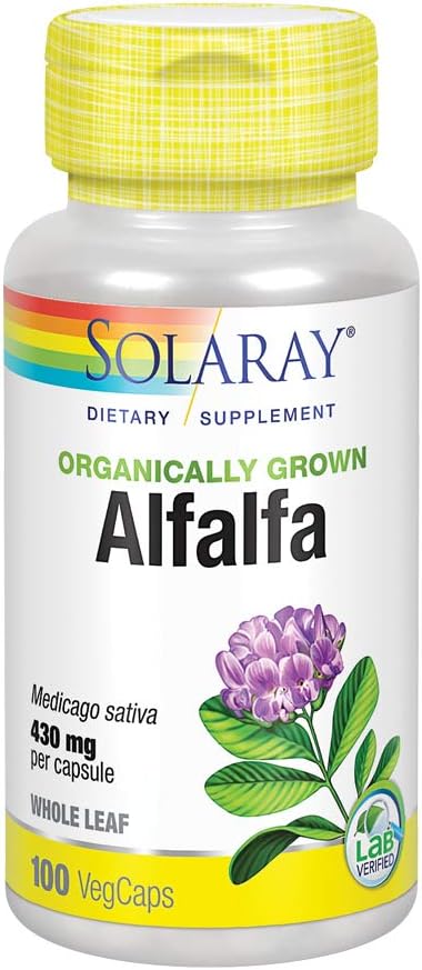 Solaray Organically Grown Alfalfa Leaf 430mg | Vitamin-Rich Superfood w/Fiber & Chlorophyll | Supports Healthy Blood, Kidneys & Digestion | 100ct: Health & Personal Care