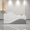 Front Desk Reception Counter, Front Counter Desk with Lockable Drawer, Reception Counter, Modern Retail Counter for Checkout Office/Beauty Salon/Lobby C-Right(White+Grey-L,Medium)