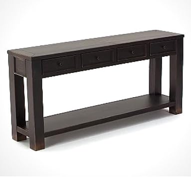 Amazon Com Wood Console Table With Drawers And Bottom Shelf