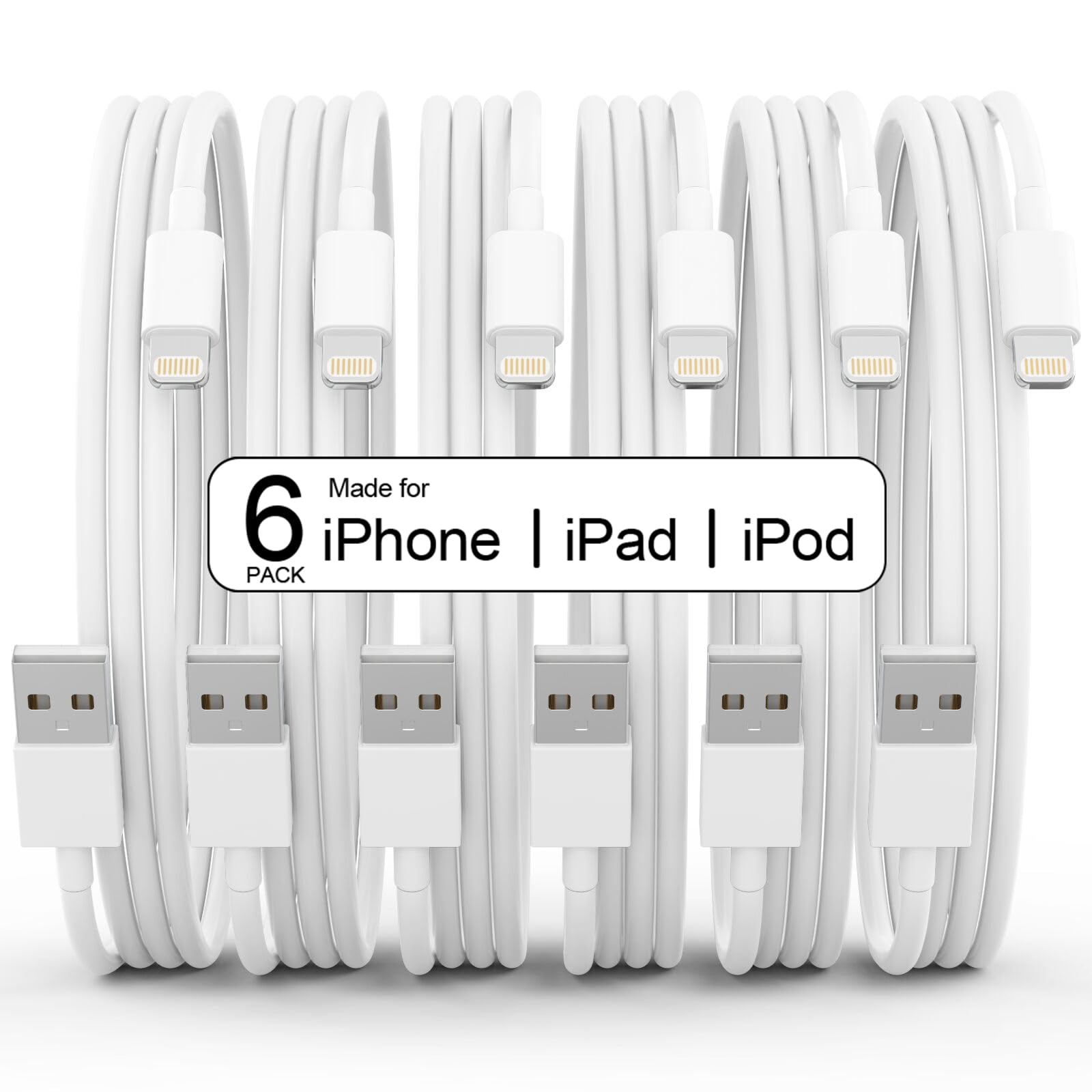 6Pack(3/3/6/6/6/10 FT)[Apple MFi Certified] iPhone Charger Long