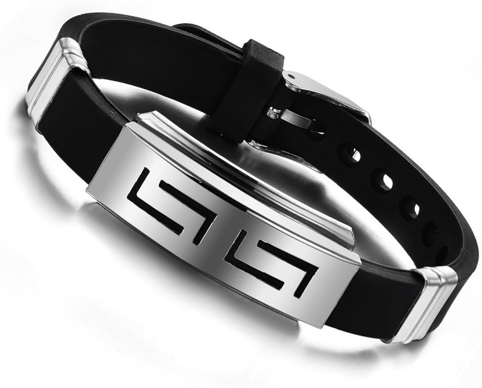 Stainless Steel And Silicon Black Silver Wristband Cuff & Kadaa Bracelet With Adjustable Strap For Men And Women