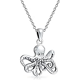 Hawaiian Nautical Vacation Honeymoon .925 Sterling Silver Ocean Marine Life Sea Creature Squid Octopus Manatees Dolphin Whale Tail Stud Earrings Pendant Necklace For Women Teens Rose Gold