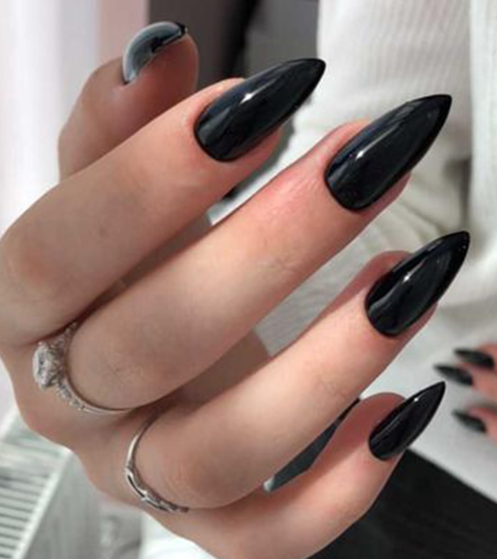 Black Press On Nails - Aegenacess Jelly Stiletto Fake Nails with Glue Sticker, Press On Nails Long, Glossy Stick On Nails in 12 Sizes, 24PCS Glue On Nails - Image 6