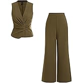 CIDER Two Piece Sets for Women V Neck Vest Top with Metal Decor Wide Leg Pants Summer Dressy Casual Outfits