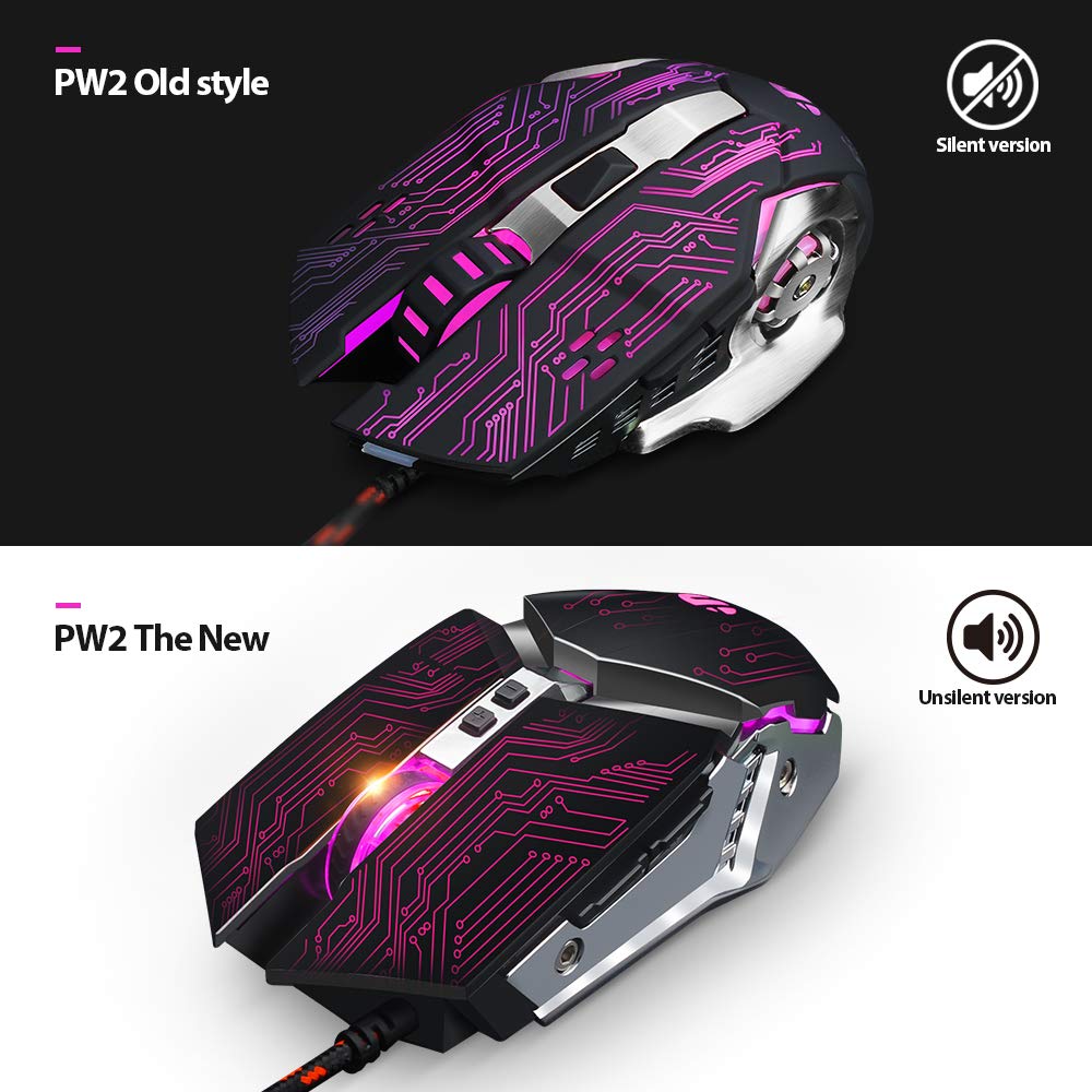 Inphic Gaming Mouse, Silent Click USB Optical Wired PC Laptop Computer Gaming Mouse 4800DPI Ergonomic Mice with 6 Programmable Buttons,4 DPI Adjustment, RGB Breathing LED