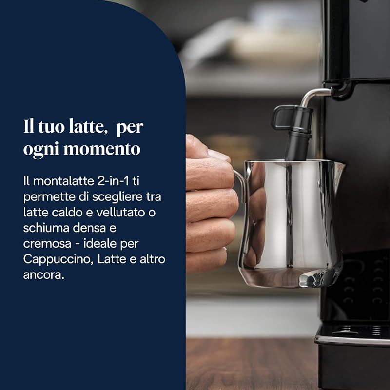 Magnifica S ECAM22.110.B, Macchina da caffè Automatica, Chicchi macinati al momento, 4 Bevande One Touch, Montalatte classico, Spegnimento Programmabile, Nero