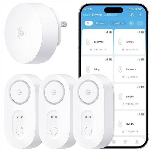 GoveeLife Upgraded Smart Water Leak Detector 1s with 1804ft Ultra-Long Range, WiFi Water Sensor with SMS/Email/APP Push and Sound Alarm, 5-YearBattery Life, 3 Pack, Suit for Home, Basement, Kitchen