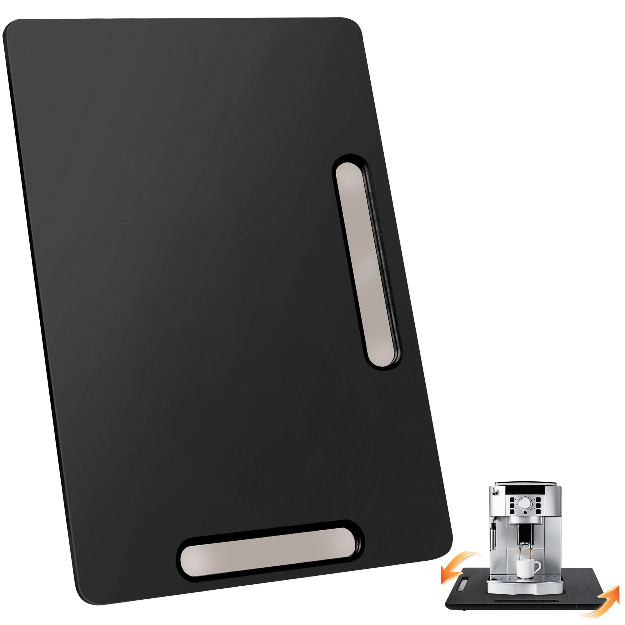 Photo 1 of Joy&Grace Appliance Slider for Kitchen Appliances 360° Rolling Sliding Tray for Coffee Maker Countertop, Bamboo Coffee Pot Slider Rolling Tray (Black, Medium 14.5" x 10")