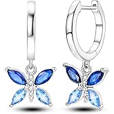 Hapour Cubic Zirconia Huggie Earrings Small Hoop Butterfly Earrings for Teen, S925 Sterling Silver Lightweight Drop Dangle Huggie Earrings for Women
