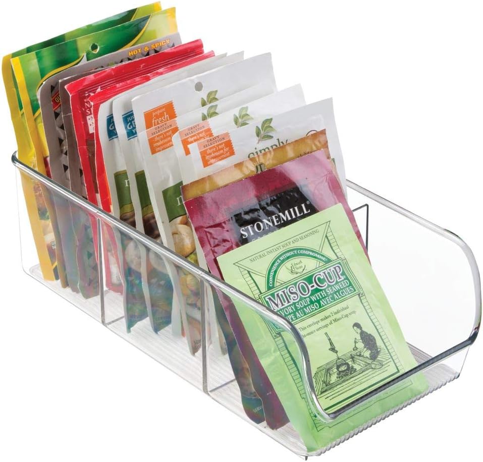 mDesign Plastic Food Packet Kitchen Storage Organizer Bin Caddy - Holds Spice Pouches, Dressing Mixes, Hot Chocolate, Tea, Sugar Packets in Pantry, Cabinets or Countertop - 2 Pack - Clear: Kitchen & Dining