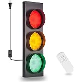 PANLAVIE Traffic Light Wall Lamp Remote Control Retro Kids Bedroom Stop Light, Plug in Industrial LED Wall Sconce, 18.5&rsquo;&rsquo; Vintage Fun Signal Lights for Home Office Bar Garage Car Room Decor Christmas