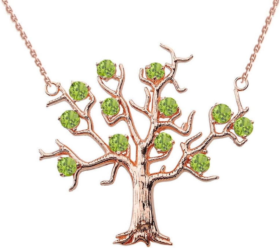 Precious Tree of Life with August Birthstone Necklace in 10k Rose Gold