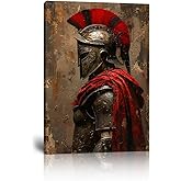 HJL Art Ancient Greek Spartan Warrior Canvas Wall Art Prints Armored Knights Wall Decor Canvas Painting Medieval Poster Pictures Framed for Living Room Bathroom Bedroom Office Home (28''W x 44''H)