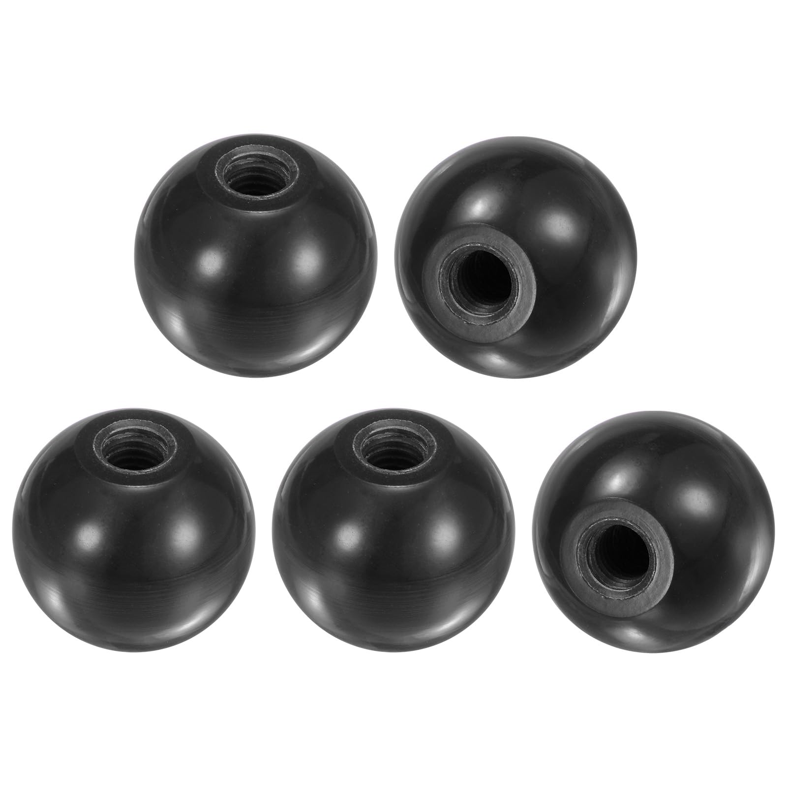 M METERXITY 5-Pack Threaded Ball Knobs, M8 Female Thread 30mm Dia. Thermoset Ball Knob for Lathe/Machine/Lawn Mowers, Round Phenolic Lever Handle [Black] — image 1