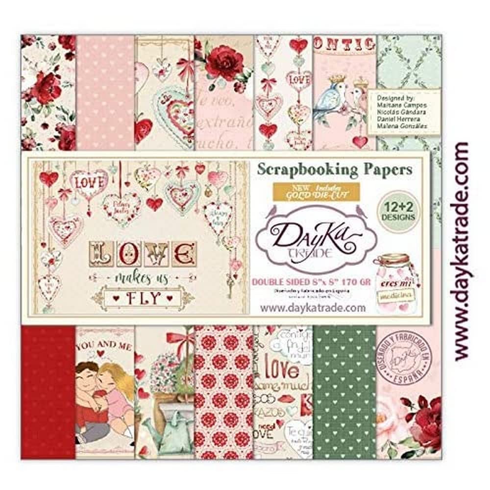 Dayka Trade Scrap Paper Love Makes US Fly 12+2 20x20cm, Multicoloured, Regular