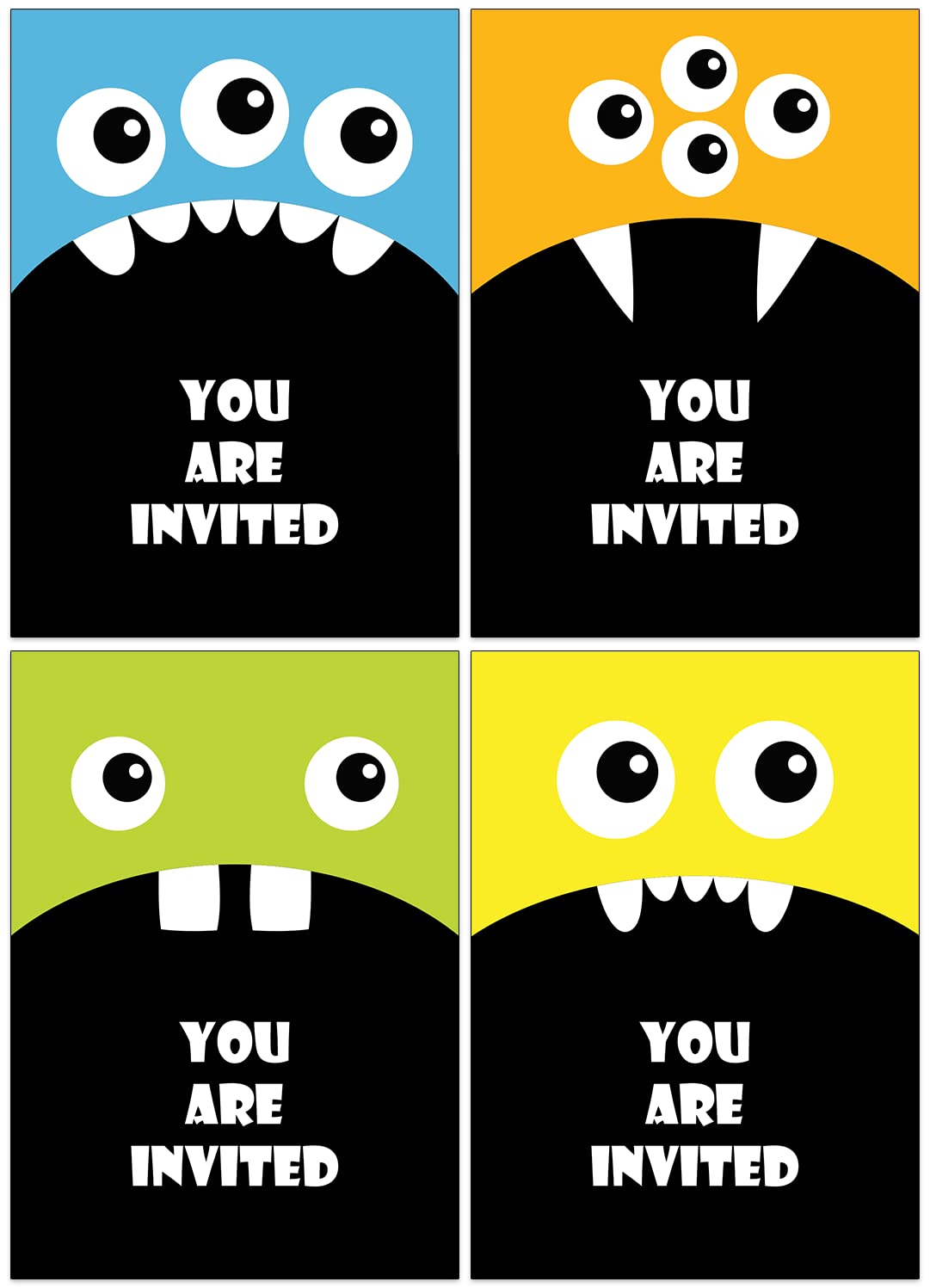 the lazy panda card company 20 Eco Friendly Monster Birthday Invitations for Children (With White Envelopes)