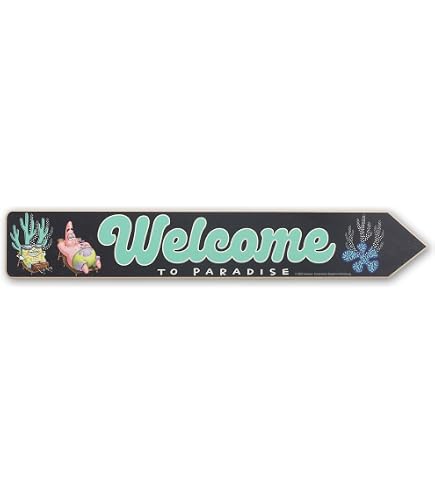 Cartello Decorativo Da Parete In Legno SpongeBob – Welcome To Bikini Bottom – 21x14 Cm – Ufficiale Nickelodeon