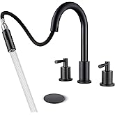 FELIXBATH Bathroom Faucet with Sprayer - Matte Black Bathroom Faucet 3 Holes - Widespread Sink Faucets 2 Handles - Pull Down Vanity Faucets with Pop Up Drain and Supply Lines