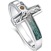 Suiknsn Mustard Seed Ring 925 Sterling Silver Turquoise/Opal/Malachite/Abalone Mountain Cross Ring Jewelry Gift for for Women Girlfriend