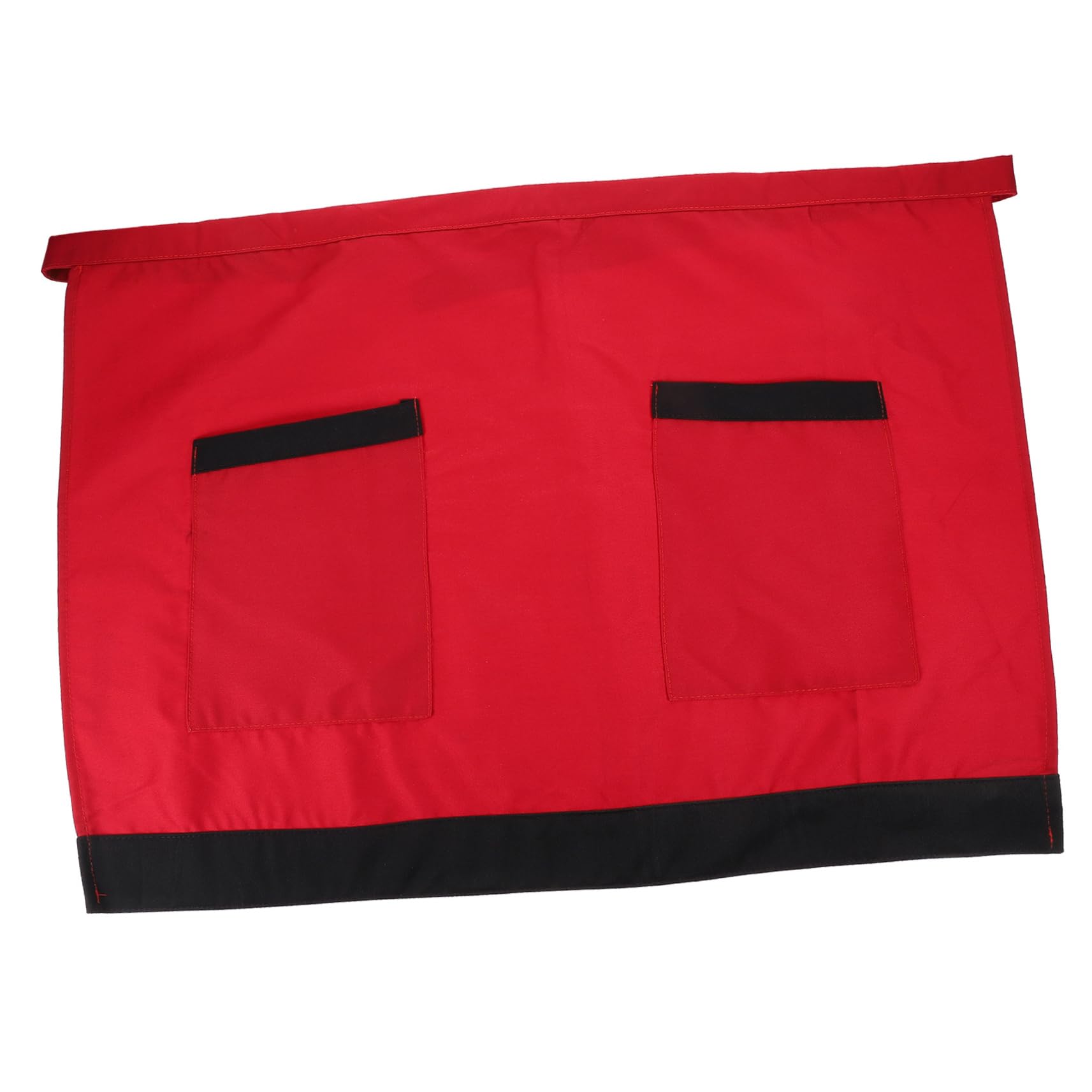 BESTonZON Working Apron Unisex Half-length Adjustable Waist Apron Serving Aprons with Pocke Waiter Workwear Size(Red and Black Rin)