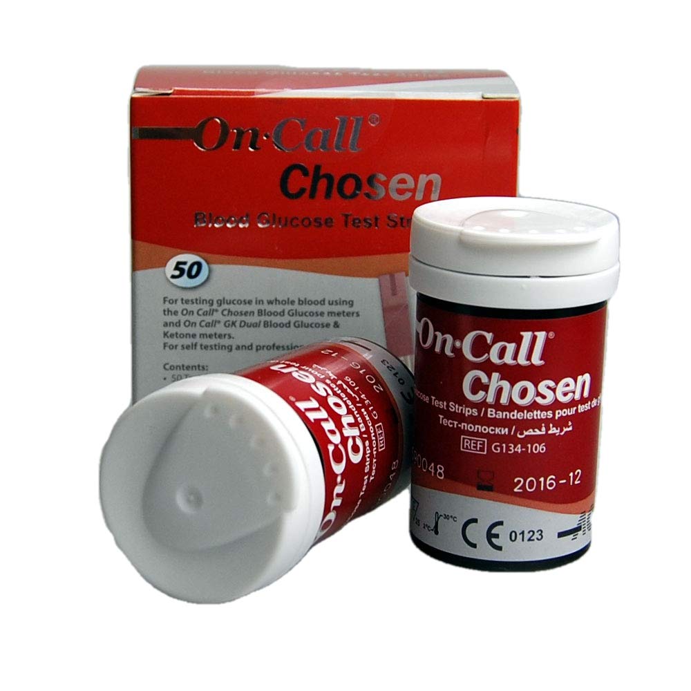 On Call Chosen Blood glucose test strips for use with the On Call DK meter & On Call Chosen Meter