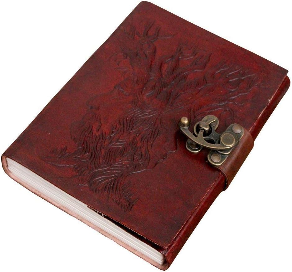 CRAFAT Pure Genuine Real Vintage Hunter Leather Handmadepaper Notebook Diary with Engraved Illutionary Design for Office Home to Write Poem Daily Update - Size of (H) 7*(L) 5 Brown