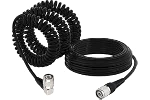 YOTENKO TNC Straight Male to TNC 90 Degree Right-Angle Male Coiled Cable RG58-18.3FT Collapsed to 23FT Extended, Spring Coax 