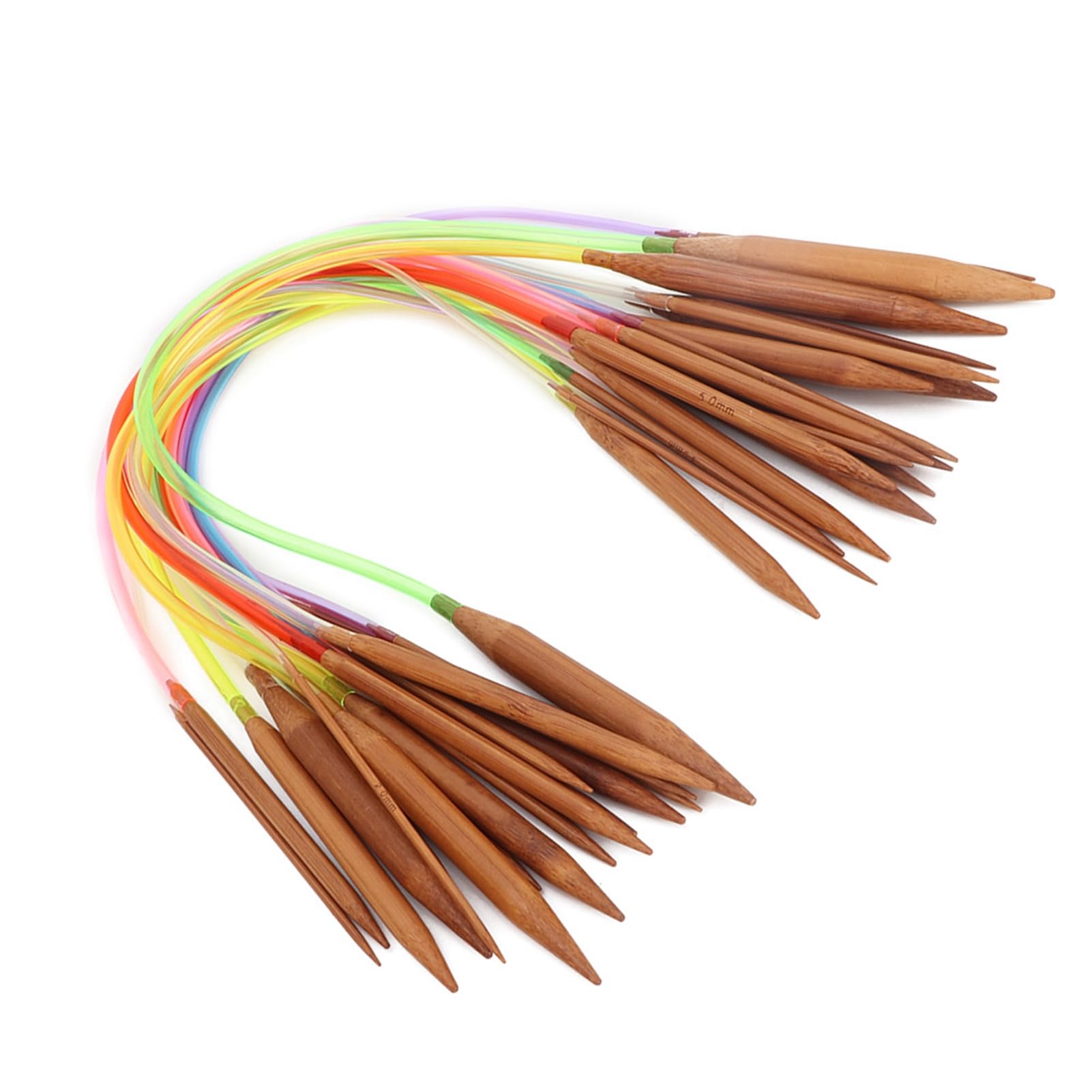 Bamboo Knitting Needles Set Circular Knitting Needles Double Pointed Sweater Needles Weaving Tools Knitting Kits with Colorful Plastic Tube(40 cm/15.7 in)