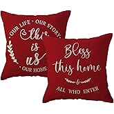 ULOVE LOVE YOURSELF Family Throw Pillow Case This is Us Quote Cushion Cover Double Sided Farmhouse Rustic Decor Pillowcases 18x18 2Pack for Porch Couch Sofa Housewarming Gifts (Red)