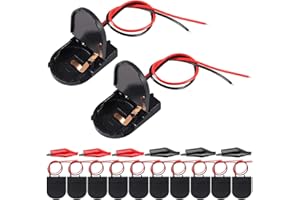 MKBKLLJY 12Pcs CR2032 3V Battery Holder Storage Boxes Cover, Black Button Coin Cell Holder With Switch, Wires, On/Off Switch 