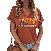 Women Fall Halloween Doodles V Neck Shirt Funny Family Party Celebration Short Sleeve Tee Pumpkin Graphic Thanksgiving Tops…