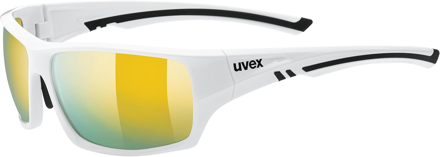 uvex Sportstyle 222 Pola - Sports Sunglasses for Men and Women - Polarized Lenses - Comfortable & Non-Slip - White/Yellow - One Size