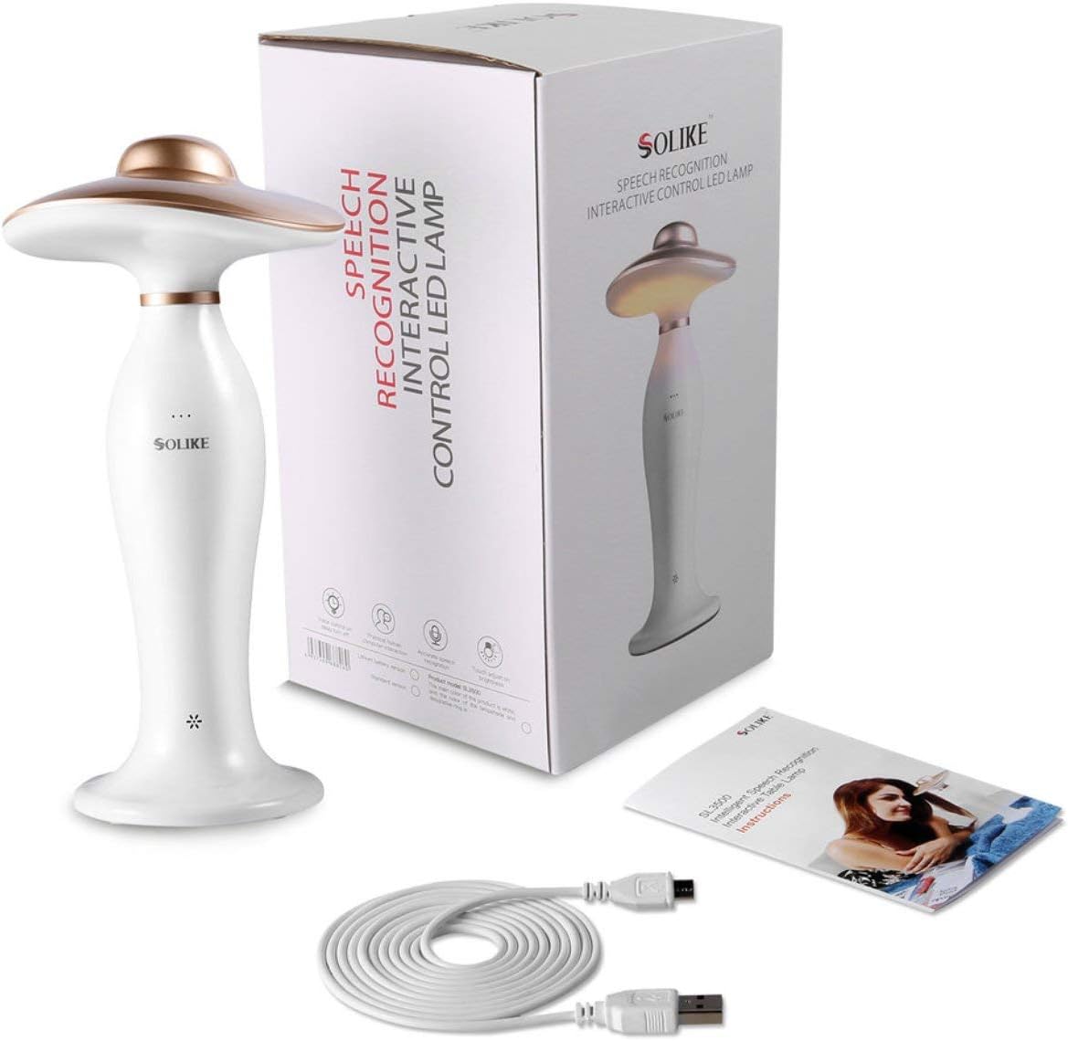 Intelligent Speech Recognition Interactive Control USB Charging LED Table Reading Lamp of 5-Level Dimmable by Voice (Gold)