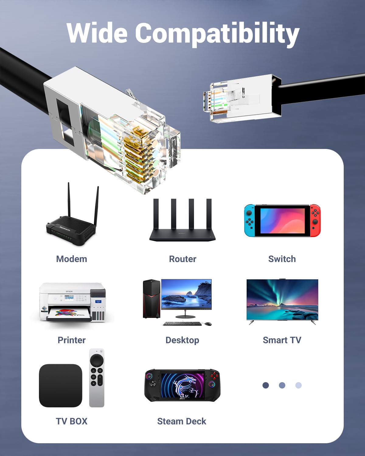 VCE 30-Pack RJ45 Connectors CAT7/CAT6A, Non-Pass-Thru Shielded Modular Plugs for Thick Cable, 3-Prong Gold Plated Ethernet Ends with Strain Relief Boots - Blue