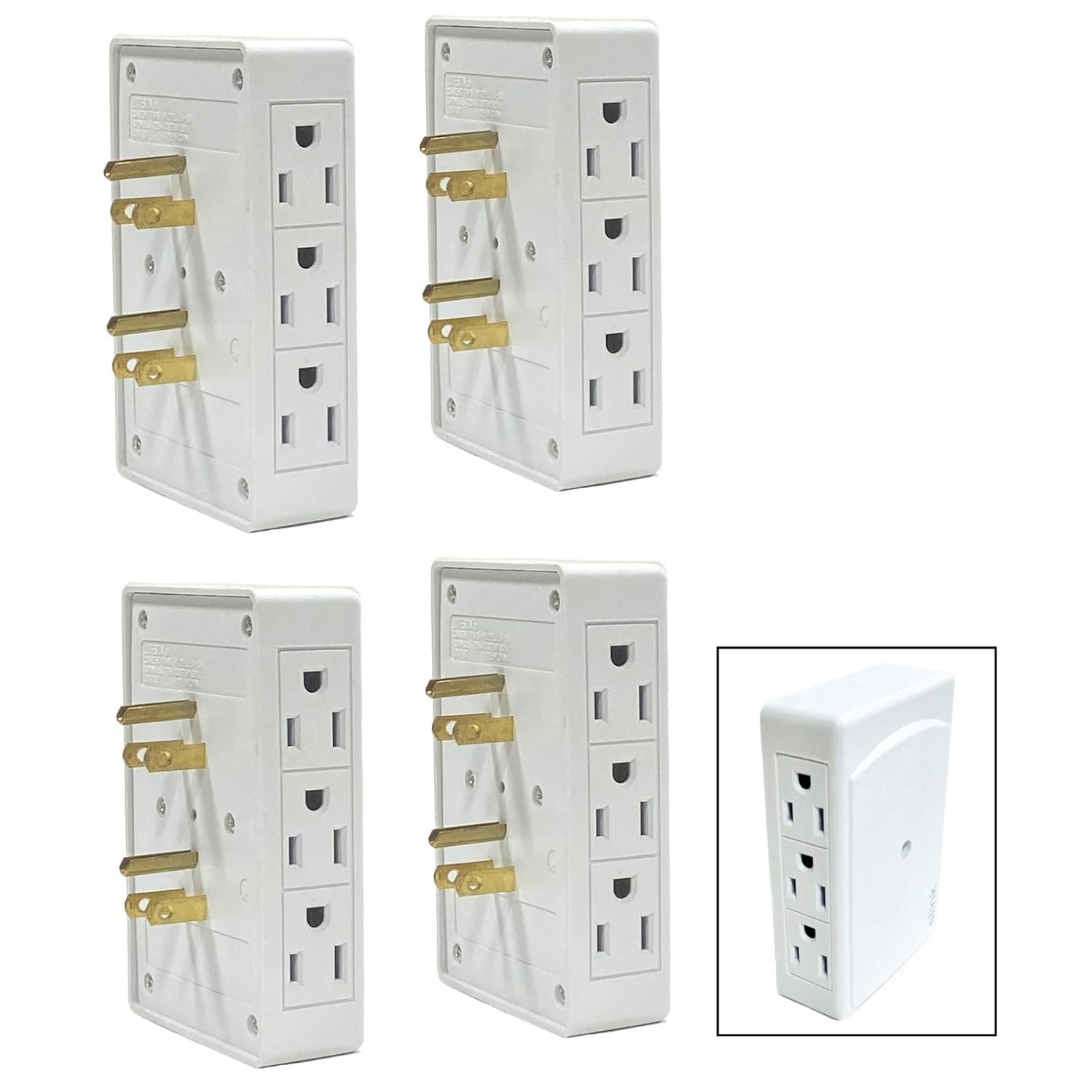 4pc Side Entry 6Way Electrical Socket Outlet Splitter InWall Tap