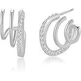 Obidos 14K Gold Plated Illusion Stud Earrings for Women | Triple Huggie Hoop Earrings for One Hole| Trendy Simple Hypoallergenic Fashion Accessories Gold Jewelry Gifts for Womens